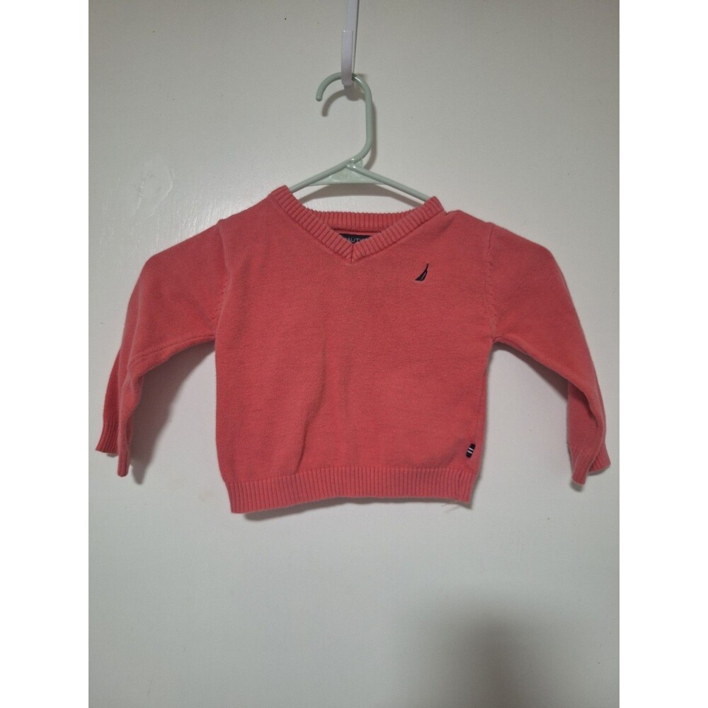 Nautica Baby Boy Sweater 18M Pink Peach Cotton V-Neck Long‎ Sleeve Knit Pullover